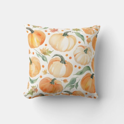 Autumn Pumpkin Watercolor Pattern Throw Pillow