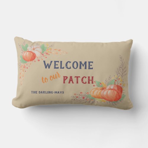 Autumn Pumpkin Welcome to our Patch Personalized Lumbar Pillow