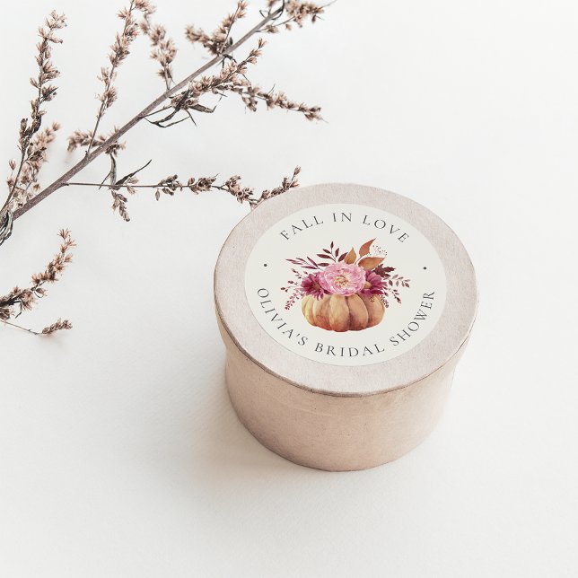 Autumn Pumpkin & Wildflowers Fall Bridal Shower Classic Round Sticker (Creator Uploaded)