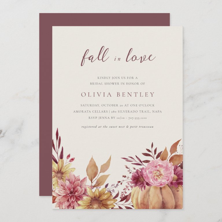 Autumn Pumpkin &amp; Wildflowers Fall Bridal Shower Invitation