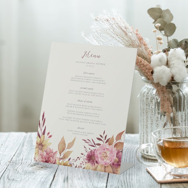 Autumn Pumpkin & Wildflowers Fall Event Menu Pedestal Sign (Creator Uploaded)