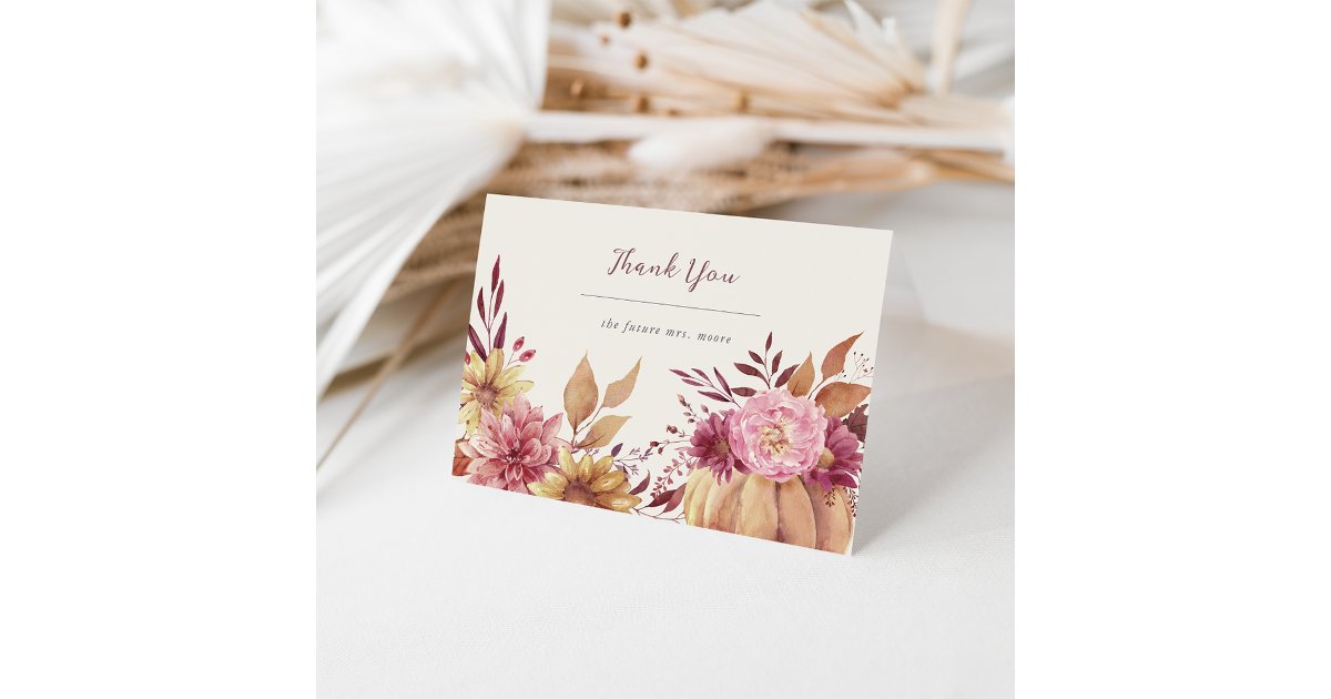 Autumn Pumpkin & Wildflowers Fall Thank You Card | Zazzle