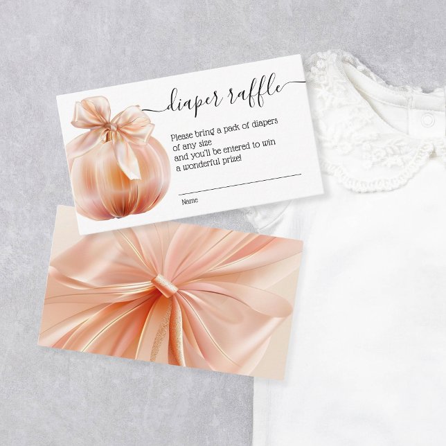 Autumn Pumpkin with a Bow Diaper Raffle Enclosure Card (satin pumpkin with a bow)