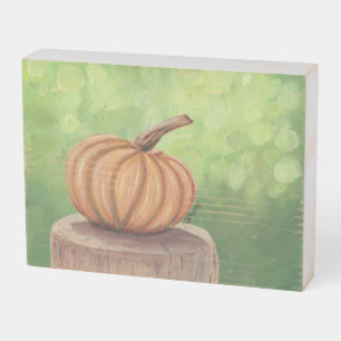 Autumn Pumpkin with Bokeh Background Wooden Box Sign