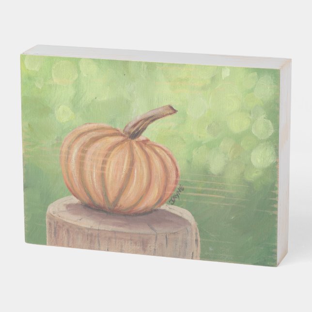 Autumn Pumpkin with Bokeh Background Wooden Box Sign (Angled Horizontal)