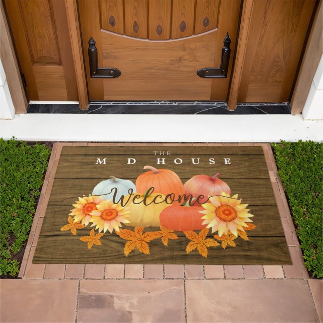 Autumn Pumpkin Wood Doormat (Outdoor)