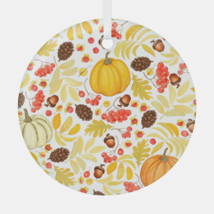 Autumn pumpkins, acorns, vintage background. glass ornament