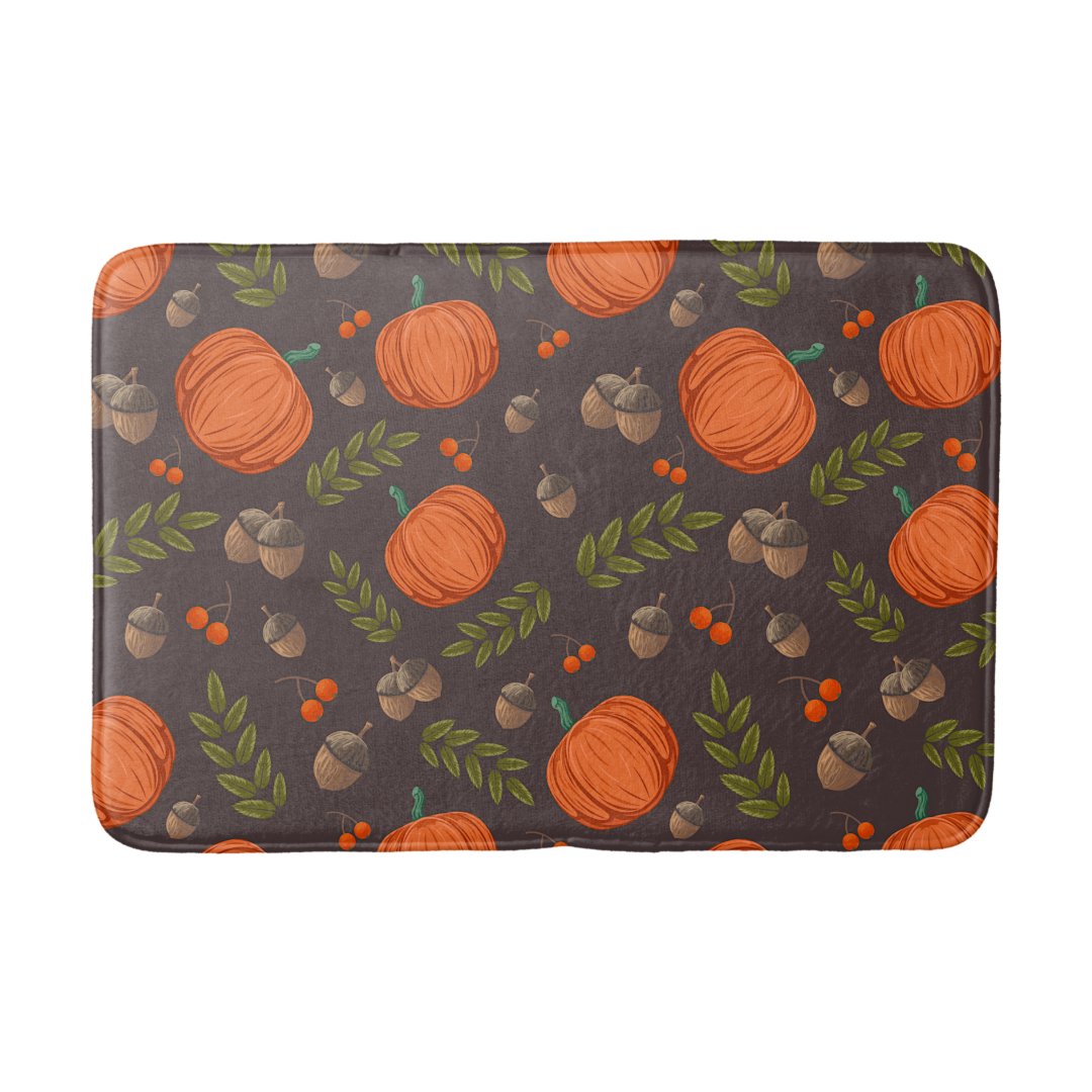 Autumn Pumpkins and Acorns Bath Mat | Zazzle