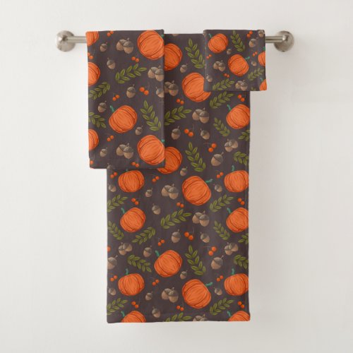 Autumn Pumpkins and Acorns Bath Towel Set