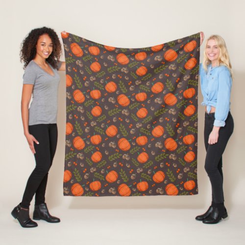 Autumn Pumpkins and Acorns Fleece Blanket