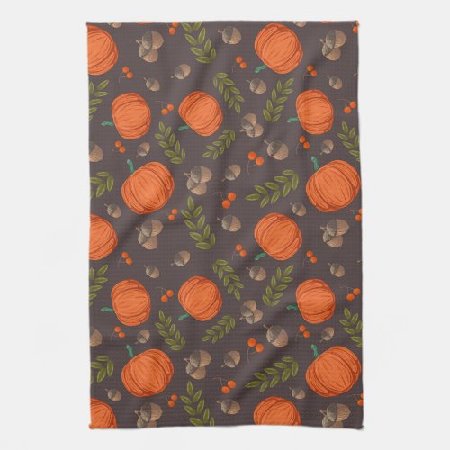 Autumn Pumpkins and Acorns Kitchen Towel