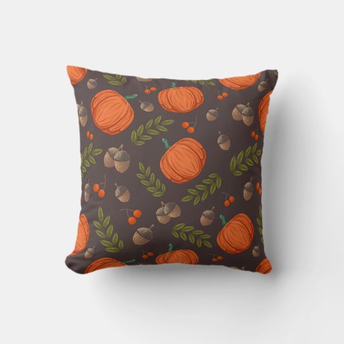 Autumn Pumpkins and Acorns Throw Pillow