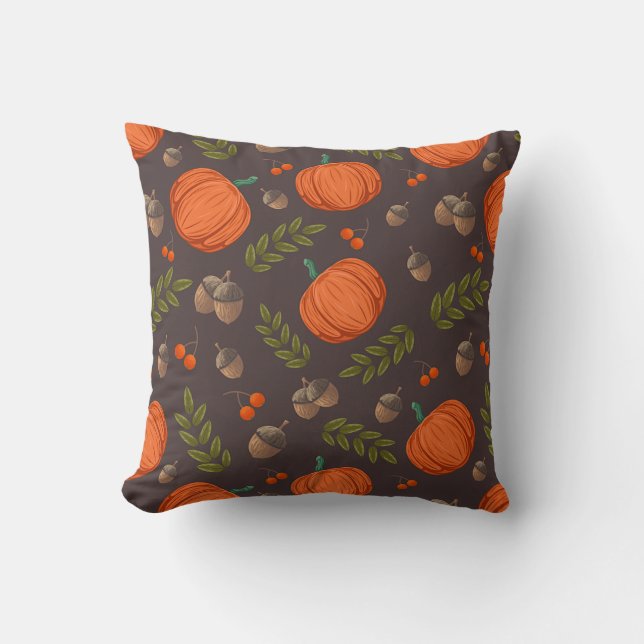 Autumn Pumpkins and Acorns Throw Pillow (Front)