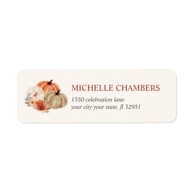 Autumn Pumpkins and Flower Elegant Rustic  Label (Front)