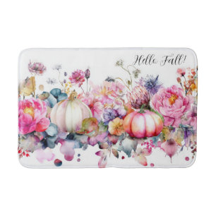 Autumn Pumpkins and Flowers Bath Mat