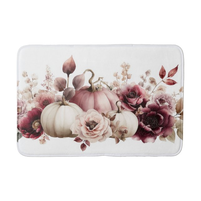 Autumn Pumpkins and Flowers  Bath Mat (Front)