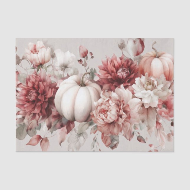 Autumn Pumpkins and Flowers Fall Decoupage Tissue Paper (Front)