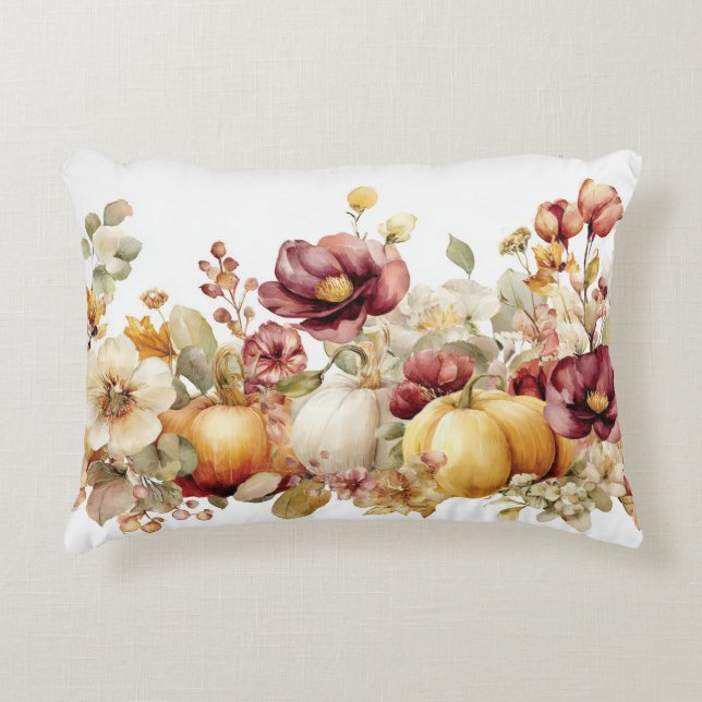 Autumn Pumpkins and Flowers Fall Pattern  Accent Pillow (Front)