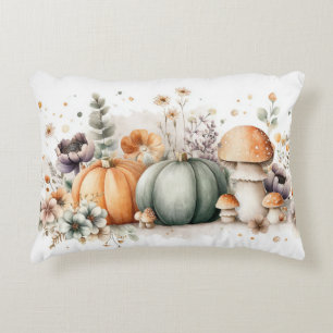 Autumn Pumpkins and Flowers Fall Pattern Accent Pillow