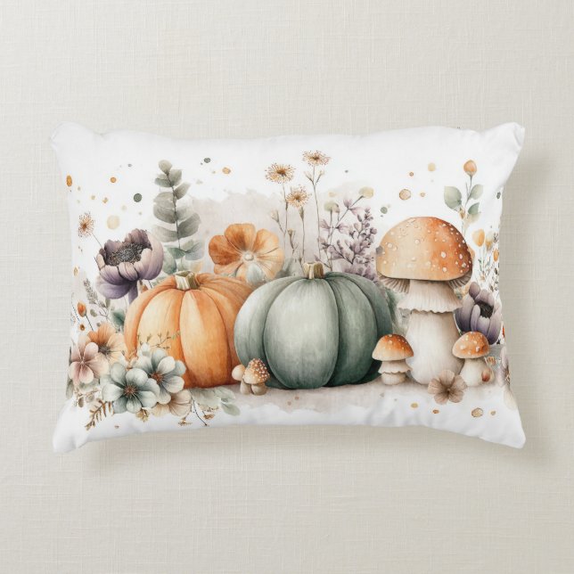 Autumn Pumpkins and Flowers Fall Pattern  Accent Pillow (Front)