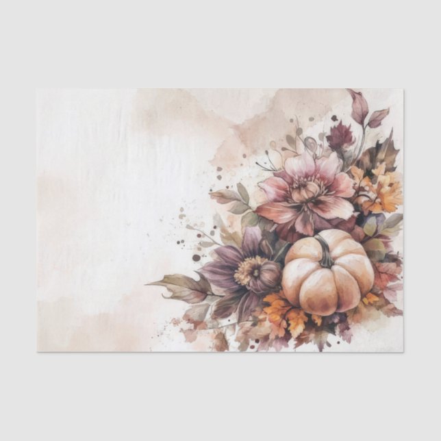Autumn Pumpkins and Flowers Fall Pattern Decoupage Tissue Paper (Front)