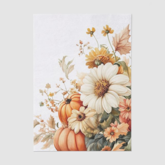 Autumn Pumpkins and Flowers Fall Pattern Decoupage Tissue Paper (Front)