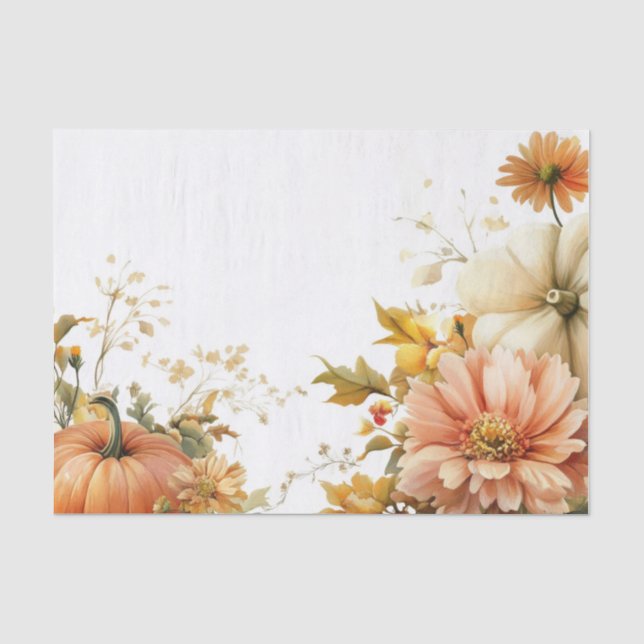 Autumn Pumpkins and Flowers Fall Pattern Decoupage Tissue Paper (Front)