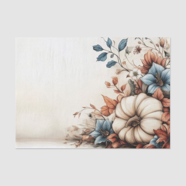 Autumn Pumpkins and Flowers Fall Pattern Decoupage Tissue Paper (Front)