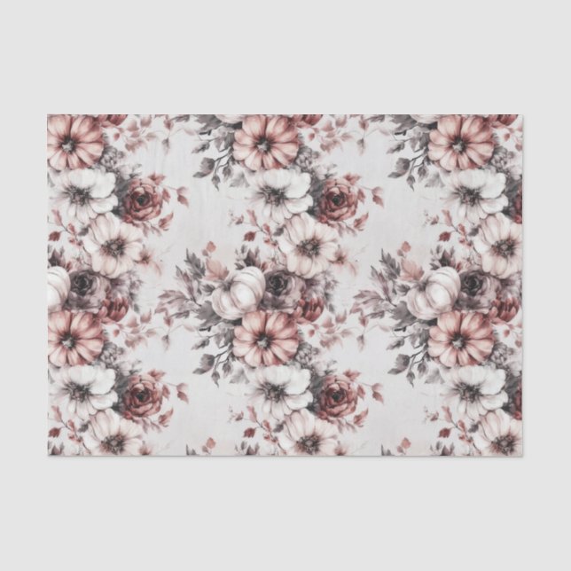 Autumn Pumpkins and Flowers Fall Pattern Decoupage Tissue Paper (Front)