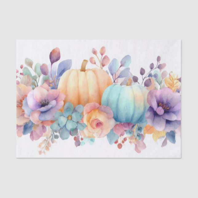 Autumn Pumpkins and Flowers Fall Pattern Decoupage Tissue Paper (Front)