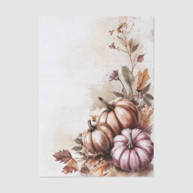 Autumn Pumpkins and Flowers Fall Pattern Decoupage Tissue Paper (Front)
