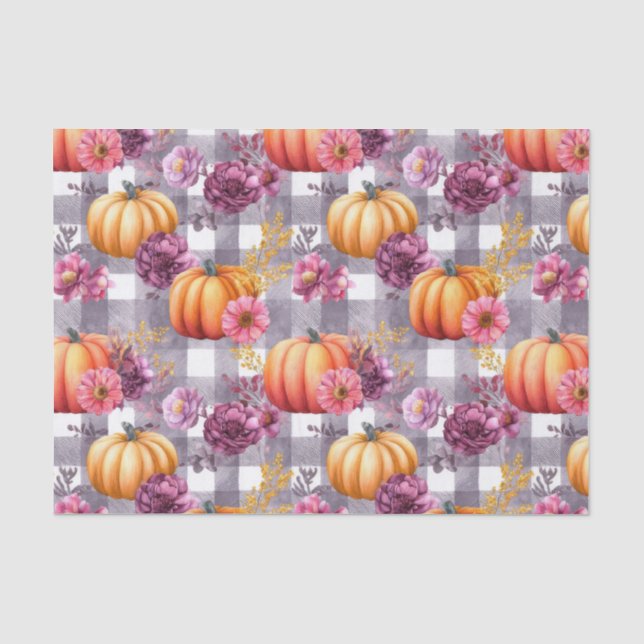 Autumn Pumpkins and Flowers Fall Pattern Decoupage Tissue Paper (Front)