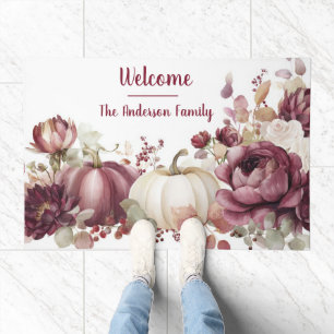 Autumn Pumpkins and Flowers Fall Pattern Doormat