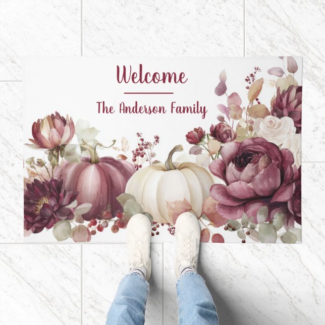 Autumn Pumpkins and Flowers Fall Pattern Doormat (Indoor)