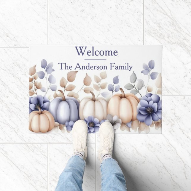 Autumn Pumpkins and Flowers Fall Pattern Doormat (Indoor)