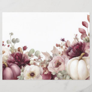 Autumn Pumpkins and Flowers Fall Scapbook Paper
