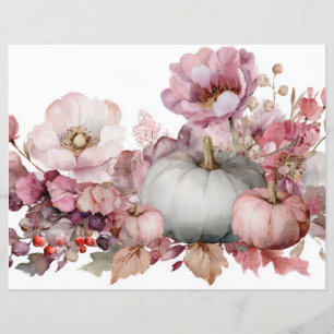 Autumn Pumpkins and Flowers Fall Scapbook Paper