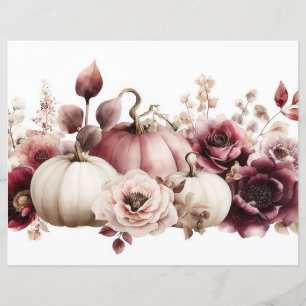Autumn Pumpkins and Flowers Fall Scapbook Paper