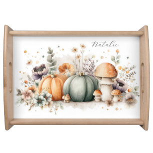 Autumn Pumpkins and Flowers Serving Tray