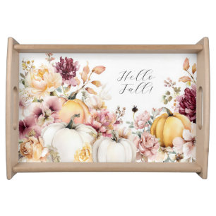 Autumn Pumpkins and Flowers Serving Tray