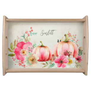 Autumn Pumpkins and Flowers Serving Tray