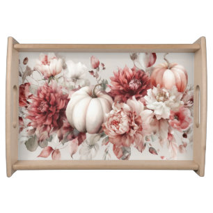Autumn Pumpkins and Flowers Serving Tray