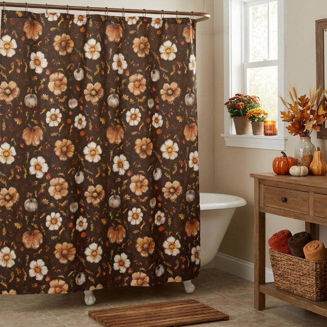 Autumn Pumpkins and Flowers  Shower Curtain (Creator Uploaded)