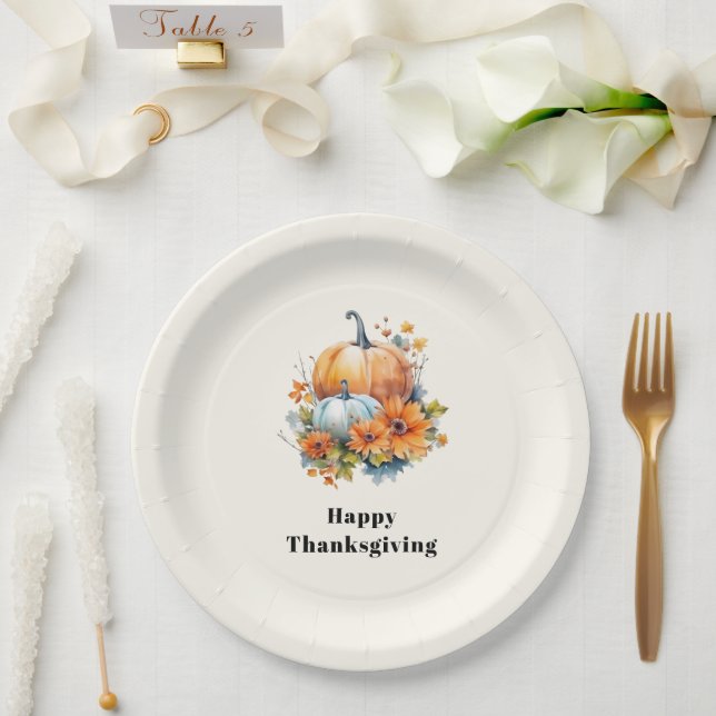 Autumn Pumpkins and Flowers Thanksgiving Paper Plates (Wedding)