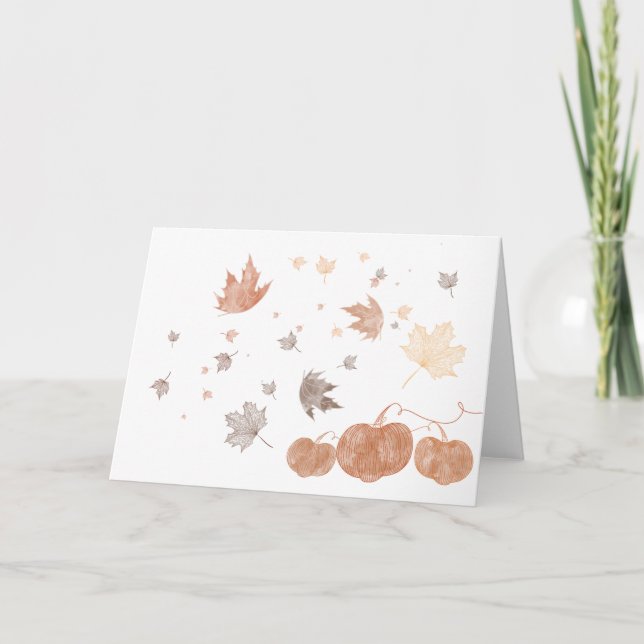Autumn Pumpkins and Leaves Card (Front)