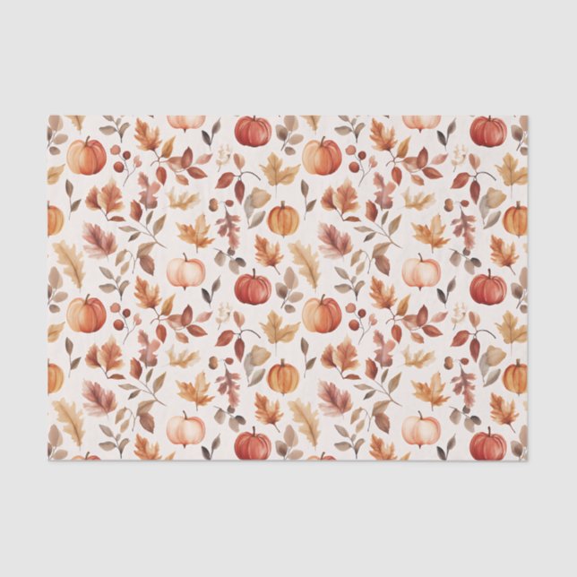 Autumn Pumpkins and Leaves Fall Pattern Decoupage Tissue Paper (Front)