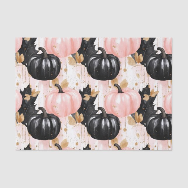 Autumn Pumpkins and Leaves Fall Pattern Decoupage Tissue Paper (Front)