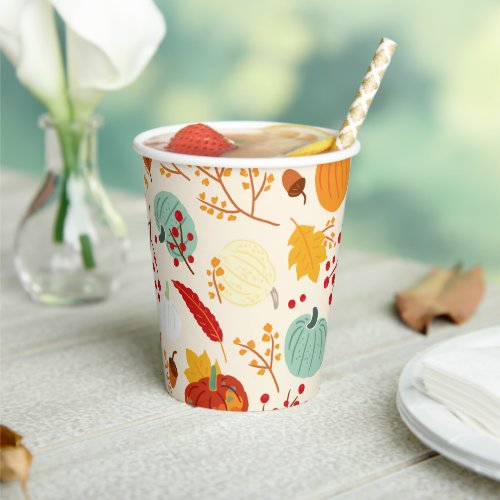Autumn Pumpkins and Leaves Pattern Paper Cups