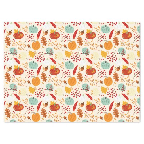 Autumn Pumpkins and Leaves Pattern Tissue Paper