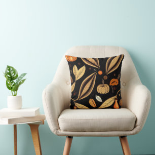 Autumn Pumpkins and Leaves Vintage Patterned Throw Pillow